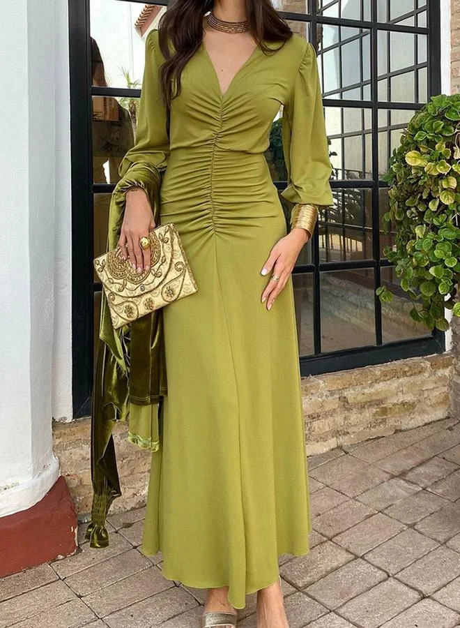 Take Two Take Two Solid Elegant V Neck Dress
