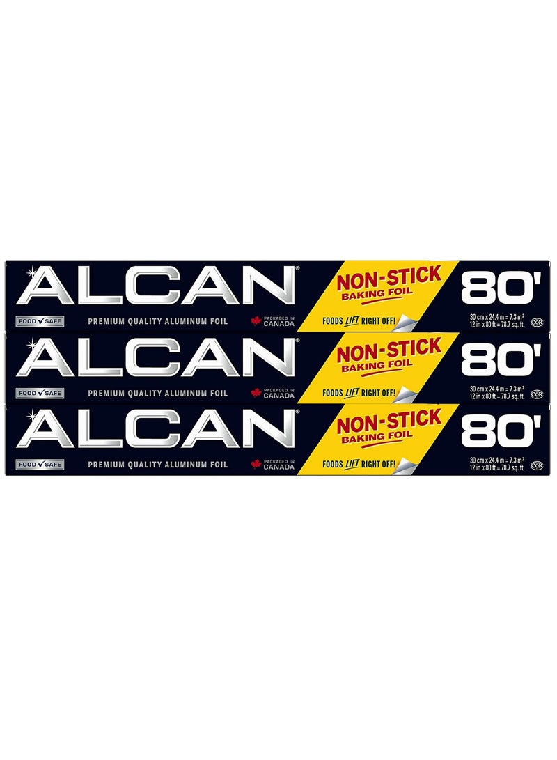 ALCAN Non-Stick Baking Aluminum Foil 12-in x 80-ft Pack of 3 - Image 1