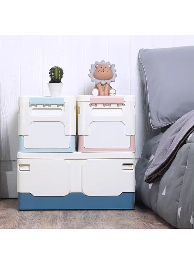 صناديق قابلة للتكديس مع اغطية منظم اجزاء صغيرة قابل للطي ومقاوم للماء صندوق تخزين بلاستيكي للملابس والادوات كبيرة سهلة التخزين للتخييم والحديقة والاماكن المفتوحة (أزرق - كبير)