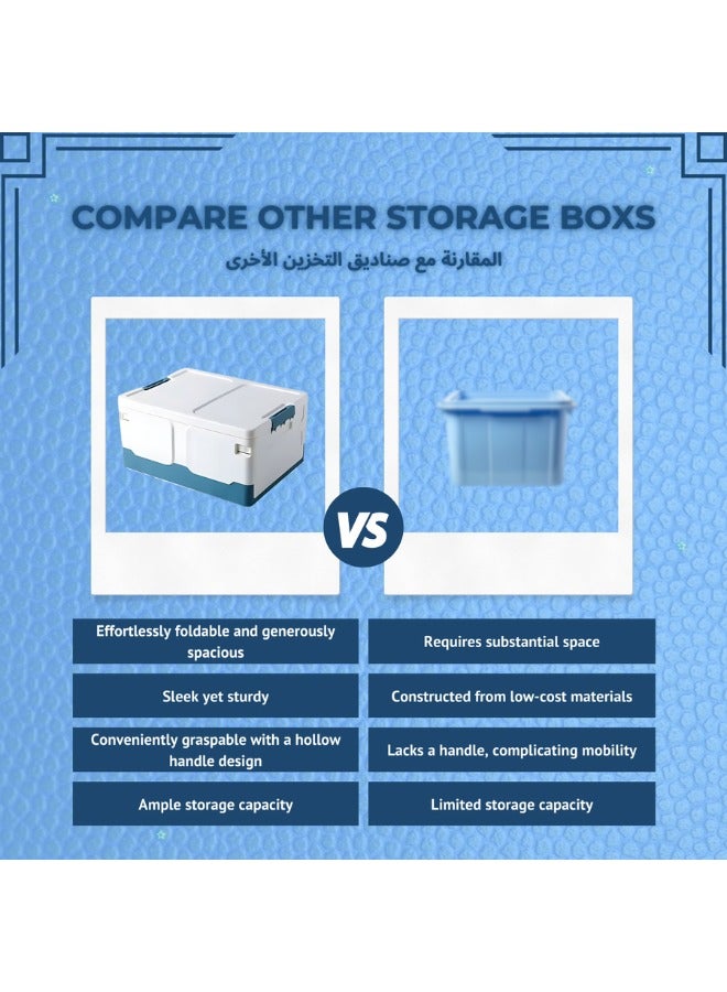 صناديق قابلة للتكديس مع اغطية منظم اجزاء صغيرة قابل للطي ومقاوم للماء صندوق تخزين بلاستيكي للملابس والادوات كبيرة سهلة التخزين للتخييم والحديقة والاماكن المفتوحة (أزرق - كبير)