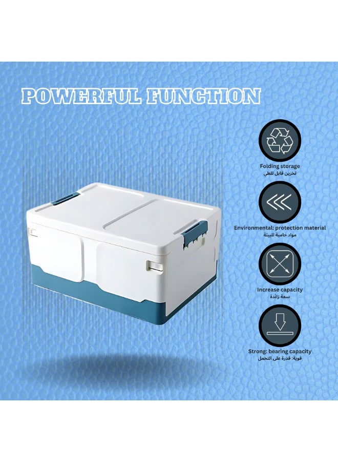 صناديق قابلة للتكديس مع اغطية منظم اجزاء صغيرة قابل للطي ومقاوم للماء صندوق تخزين بلاستيكي للملابس والادوات كبيرة سهلة التخزين للتخييم والحديقة والاماكن المفتوحة (أزرق - كبير)