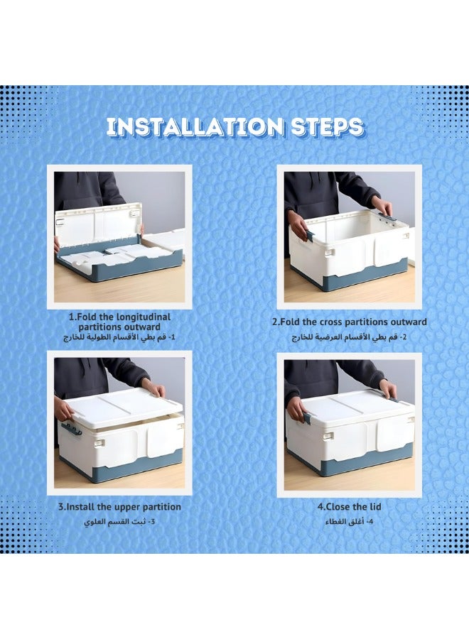 صناديق قابلة للتكديس مع اغطية منظم اجزاء صغيرة قابل للطي ومقاوم للماء صندوق تخزين بلاستيكي للملابس والادوات كبيرة سهلة التخزين للتخييم والحديقة والاماكن المفتوحة (أزرق - كبير)