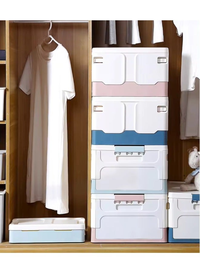 صناديق قابلة للتكديس مع اغطية منظم اجزاء صغيرة قابل للطي ومقاوم للماء صندوق تخزين بلاستيكي للملابس والادوات كبيرة سهلة التخزين للتخييم والحديقة والاماكن المفتوحة (أزرق - كبير)