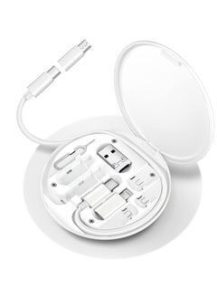 HESIMING USB C to  Lightning Adapter Kit Multi Charging Cable Case Convertor USB C to Type C iOS Device/Micro Adapter Travel Data Cable Set Contains Card Storage Phone Holder Tray Eject Pin White  - Image 1