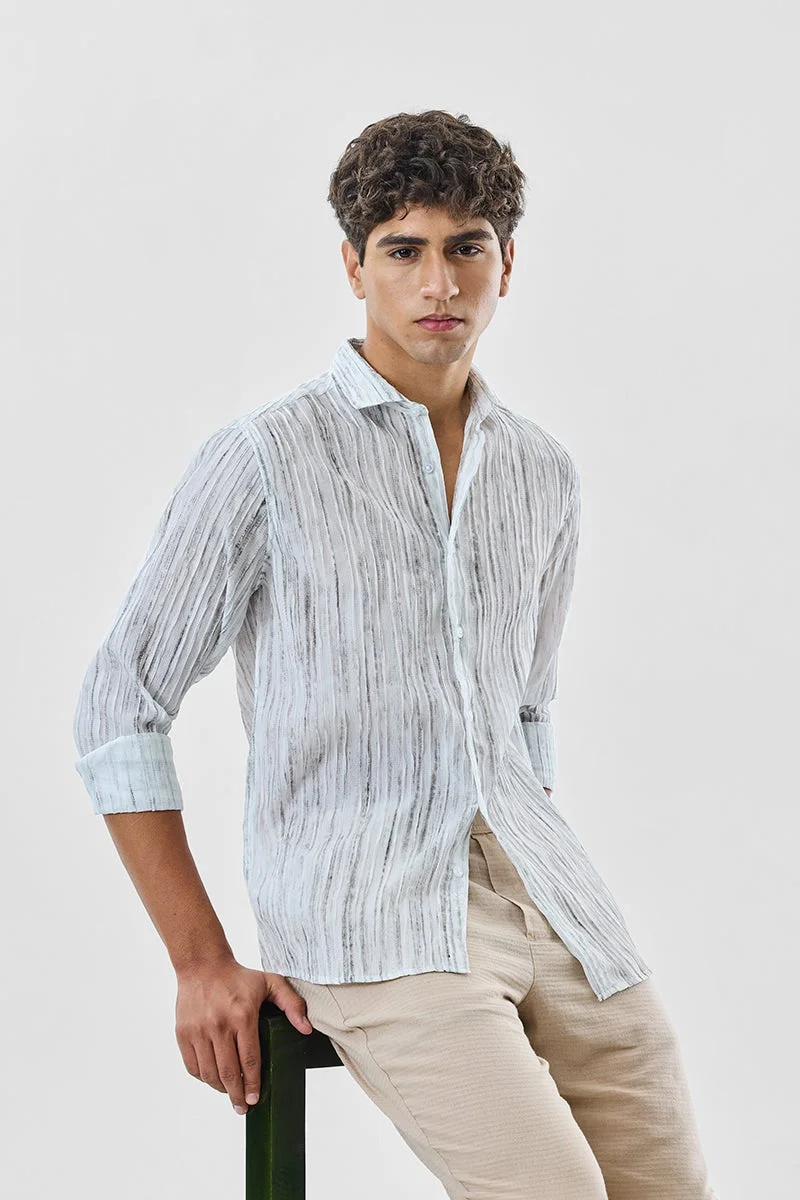 سنيتش White Striped Long Sleeve Slim Fit Shirt