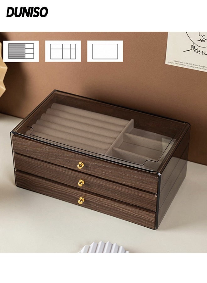 DUNISO 3 Tier Multi-functional Jewelry Storage Organizers  for Women, Jewelry Box for Earrings ,Rings ,Necklace and Bracelets,Display Case with Removable Dividers - Image 1
