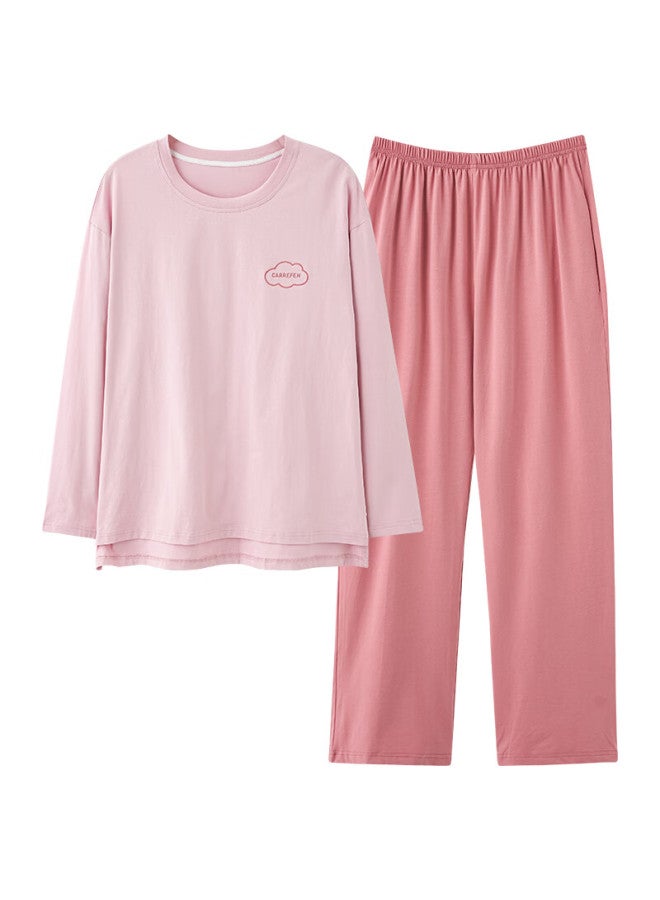 Yalu 100% Pure Cotton Women's Pajamas, Summer Thin Long-sleeve Long Pants, Pullover Loose-fitting Loungewear Set, Suitable For Outdoor Wear