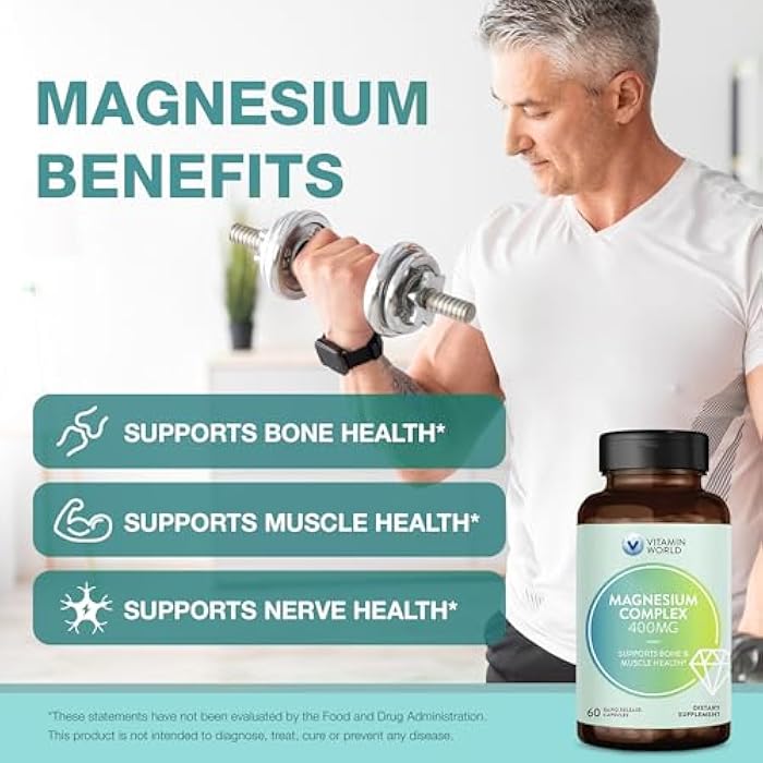 Vitamin World Magnesium Complex, 400mg of Magnesium Citrate, Oxide & Aspartate for Bone, Muscle & Nerve Support, Optimal Absorption 3-in-1 Magnesium Supplement, 60 Capsules - Image 4