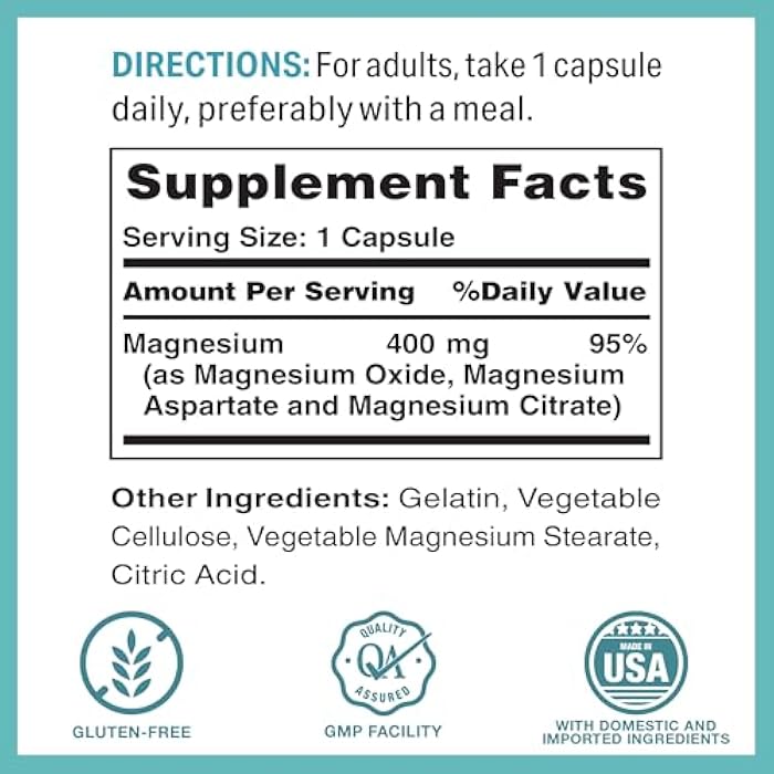 Vitamin World Magnesium Complex, 400mg of Magnesium Citrate, Oxide & Aspartate for Bone, Muscle & Nerve Support, Optimal Absorption 3-in-1 Magnesium Supplement, 60 Capsules - Image 2
