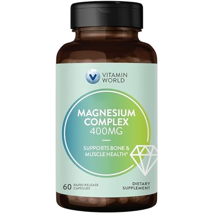 Vitamin World Magnesium Complex, 400mg of Magnesium Citrate, Oxide & Aspartate for Bone, Muscle & Nerve Support, Optimal Absorption 3-in-1 Magnesium Supplement, 60 Capsules - Image 1