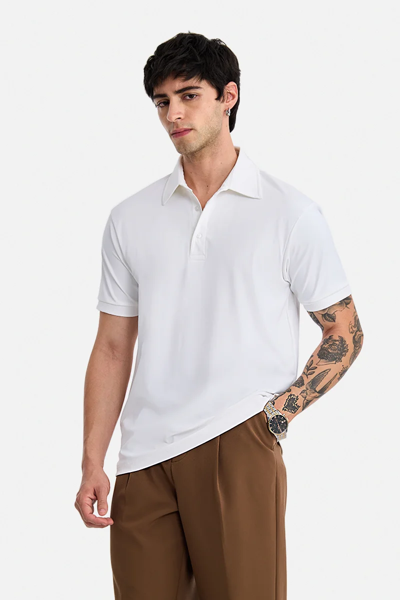 سنيتش White Solid Half Sleeve Regular Fit T-Shirt