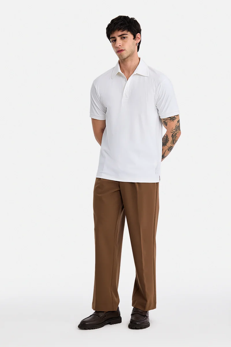 سنيتش White Solid Half Sleeve Regular Fit T-Shirt