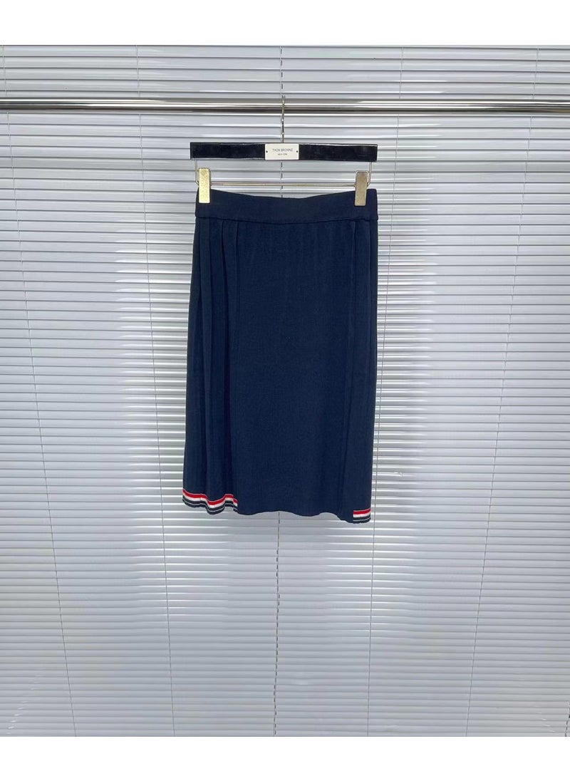 Generic - Factory Direct TB Tom Summer New Style Womens Knit Dress Bottom Color Stripe Long Casual Comfortable Versatile Skirt Navy blue - Image 1