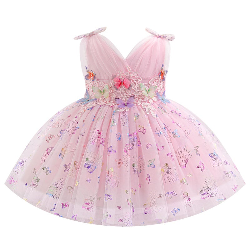 ODOLDI Baby Girls Butterfly Birthday Dress Baby Girl 3D Butterfly Princess Dress Photography Wedding Cake Crush, Pink, 12-18 Months - Image 1