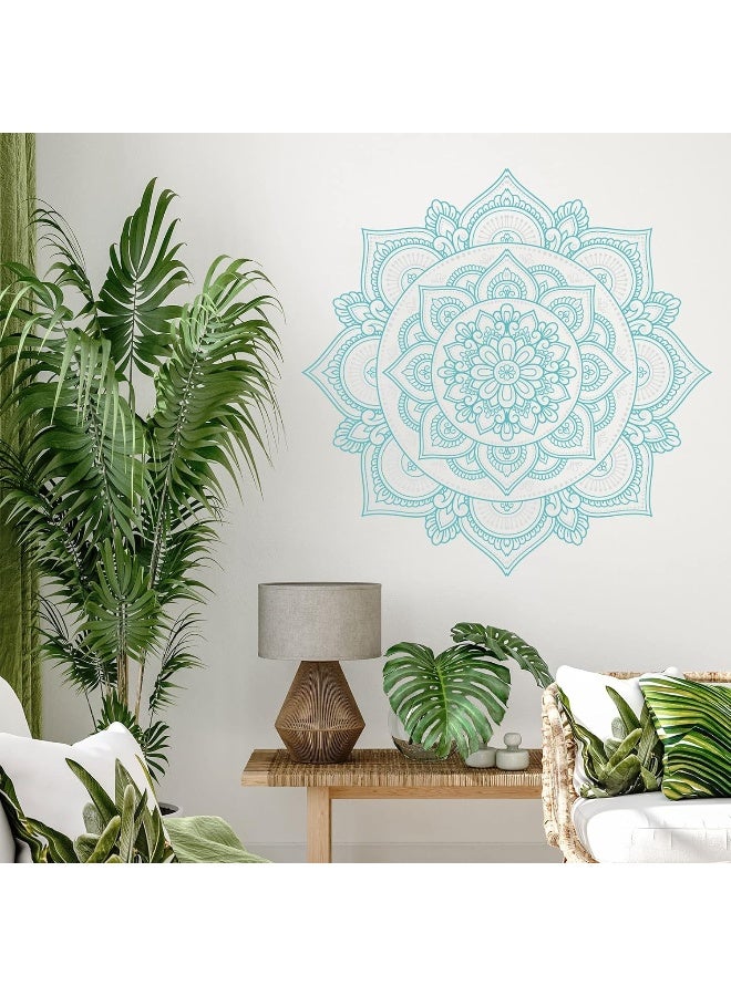 Home Trove 4 Pcs Half Mandala Wall Decal Boho Mandala Wall Sticker Hippie Mandala Vinyl Wall Decals Flower Wall Stickers Headboard Wall Decoration Indian Namaste Flower for Bedroom Living Room Yoga (Blue Green)  - Image 4