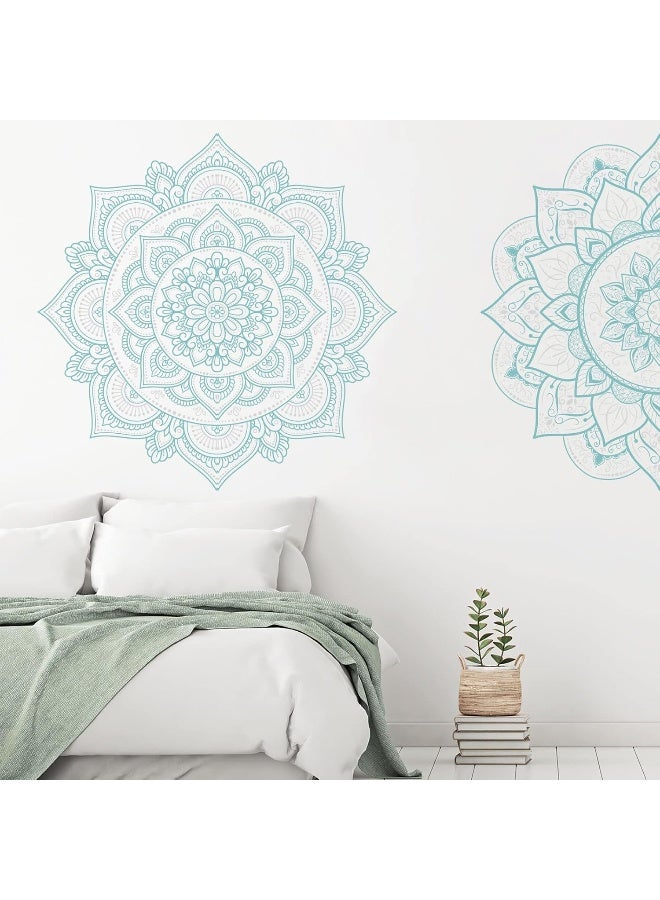 Home Trove 4 Pcs Half Mandala Wall Decal Boho Mandala Wall Sticker Hippie Mandala Vinyl Wall Decals Flower Wall Stickers Headboard Wall Decoration Indian Namaste Flower for Bedroom Living Room Yoga (Blue Green)  - Image 2