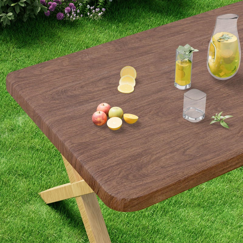 misaya Rectangle Vinyl Tablecloth, Fitted Table Cover, Waterproof, Elastic Edge, Plastic Table Cloth Fit 6 Foot Folding Tables for Picnic, Indoor and Outdoor (Oak Wooden Grain, 30 x 72 inch) - Image 1
