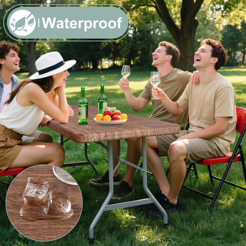 misaya Rectangle Vinyl Tablecloth, Fitted Table Cover, Waterproof, Elastic Edge, Plastic Table Cloth Fit 6 Foot Folding Tables for Picnic, Indoor and Outdoor (Oak Wooden Grain, 30 x 72 inch) - Image 3