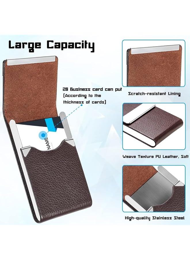 X spring Business Card Holder Professional Pu Leather Magnetic Business Card Holder Metal Business Card Case Pocket Business Card Holder Wallet Blocking Name With Magnetic Clasp Brown - Image 2