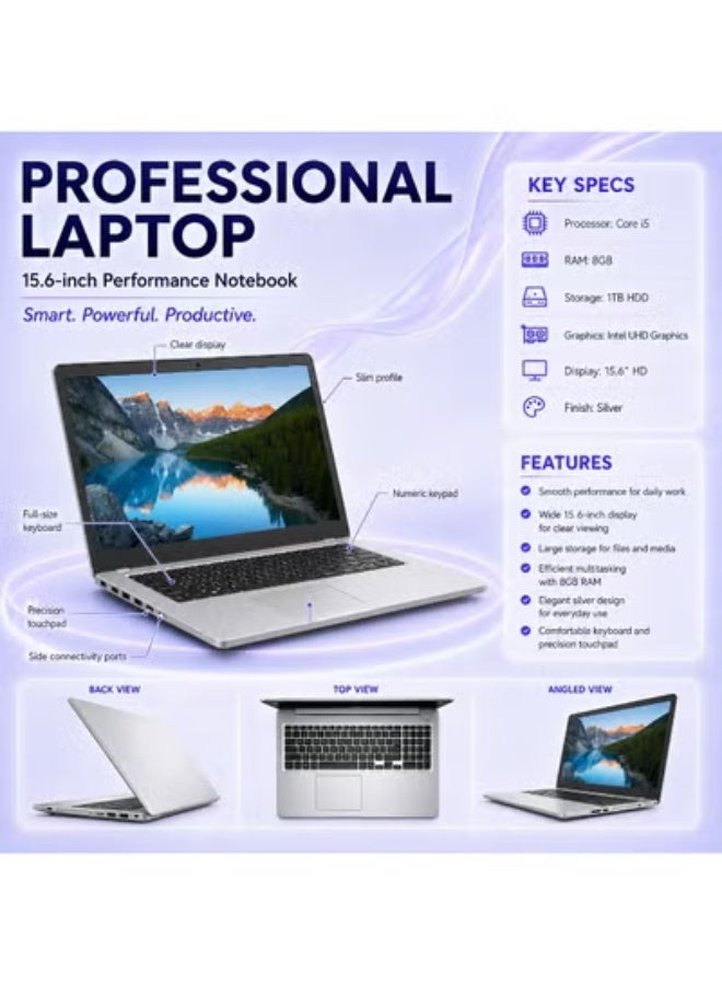 Laptop 15.6 Inch Display Core i5 Processor 8GB RAM 1TB HDD Integrated UHD Graphics with Backpack Wireless Mouse and Laptop Stand - Image 3
