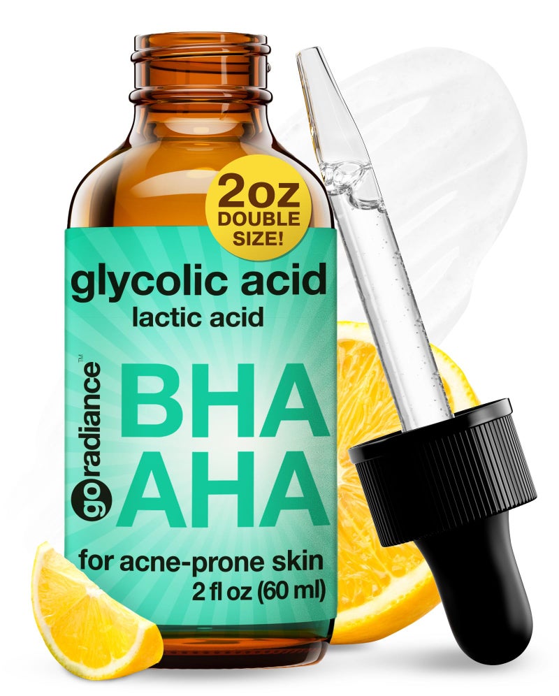 Go Radiance 2X BIGGER 2OZ, Go Radiance 5% Glycolic Acid Serum, Salicylic Acid Serum for Acne-prone Skin, BHA Liquid Exfoliant, AHA Peel Lactic Acid Serum, Gentle Glycolic Acid Peel For Oil Control & Pore Reducer 