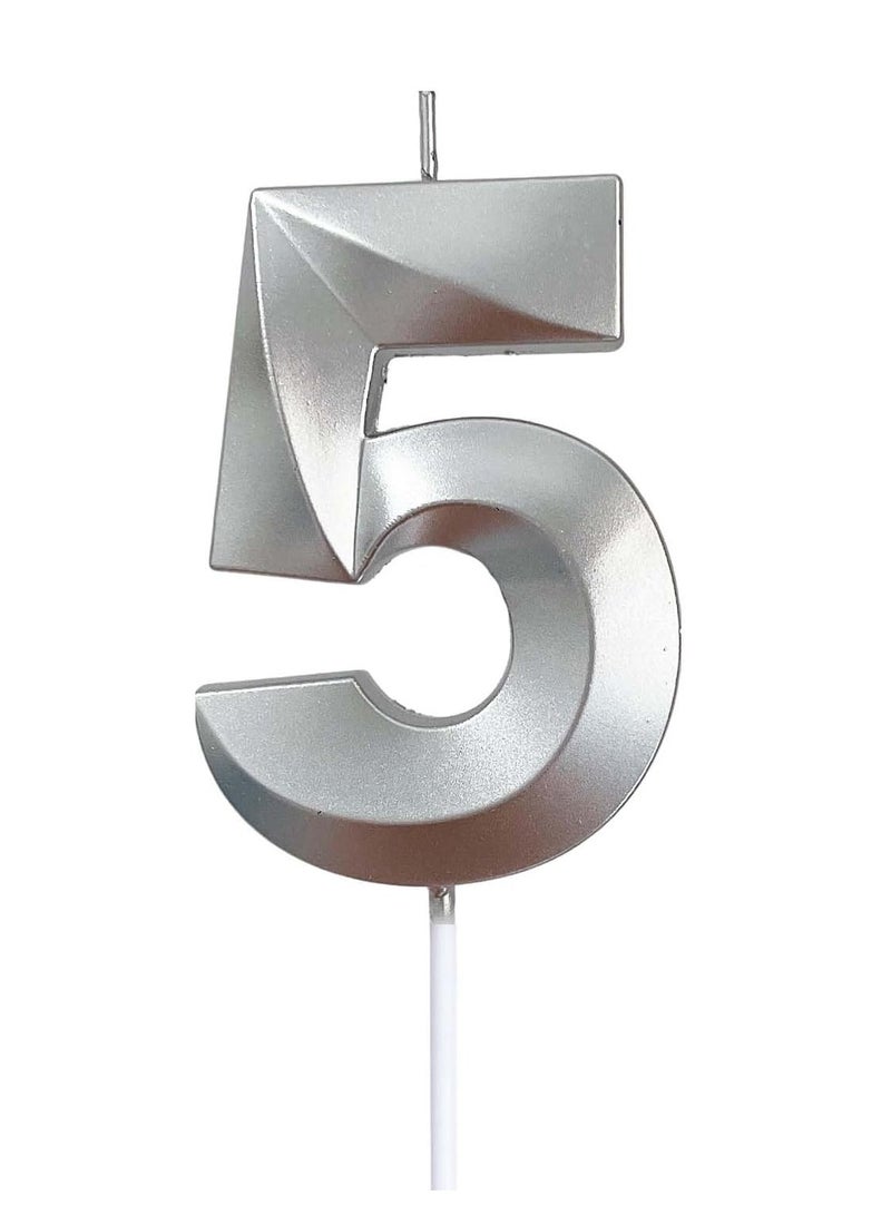 Home zone Silver Number Candles For Happy Birthday Cake and Party Number 5 - Image 1