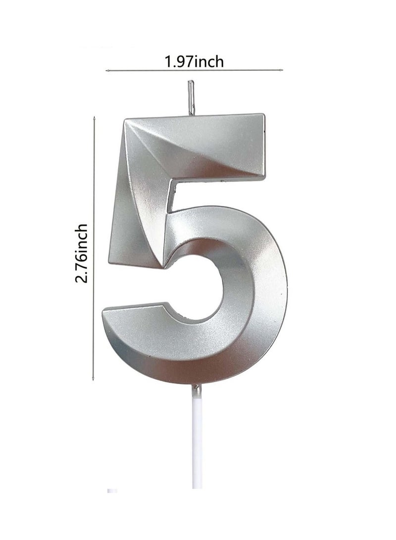 Home zone Silver Number Candles For Happy Birthday Cake and Party Number 5 - Image 2