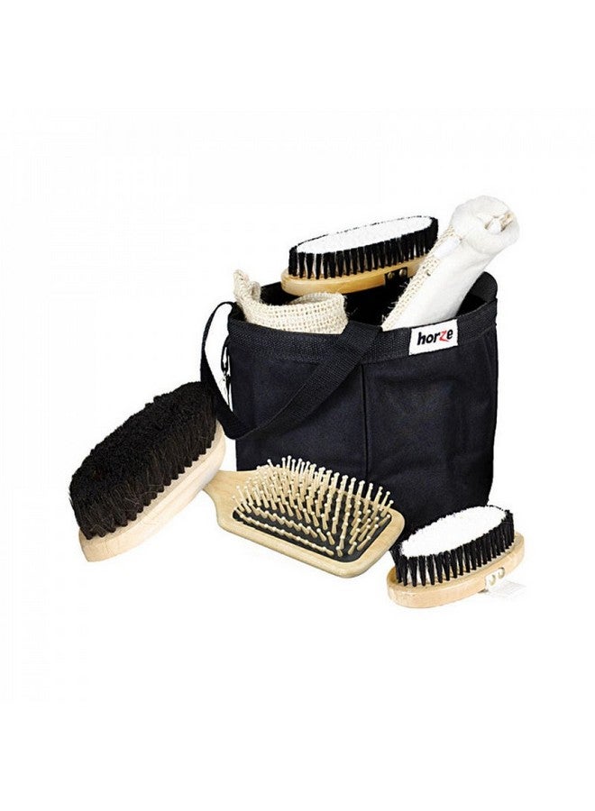 هورز مجموعة أدوات العناية بالخيول الخشبية من هورز، مكونة من 7 قطع، مع حقيبة نايلون للعناية بالخيول - لون أسود - مقاس واحد - Image 1