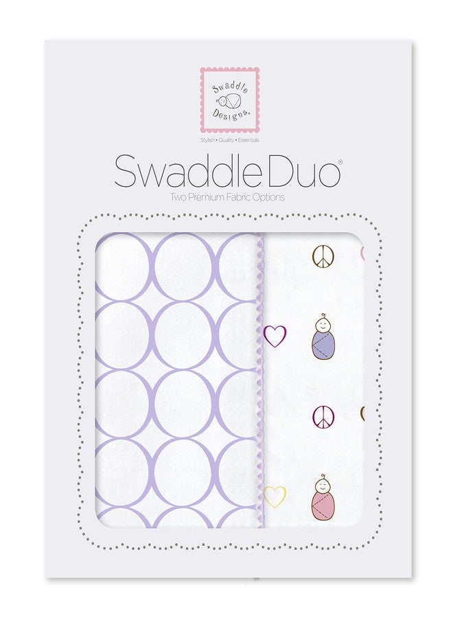 SwaddleDesigns 2 Large Receiving Swaddle Blankets for Baby Boys/Girls, Soft Premium Cotton, 1 Flannel + 1 Marquisette, Boutique Quality, Best Shower Gift, SwaddleDuo Lavender Peace Love Award Winner, Lavender, Multiple Pinks, (SD-187L) - Image 2