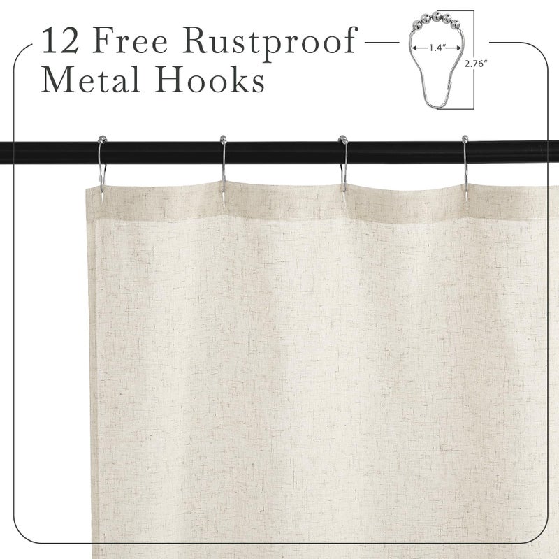 KGORGE Natural Linen Shower Curtain for Bathroom - Linen Blend Button Hole Semi Sheer Lightweight Waterproof Shower Curtains for Bathtub, 72 x 72 inches Long, Hooks Included - Image 3