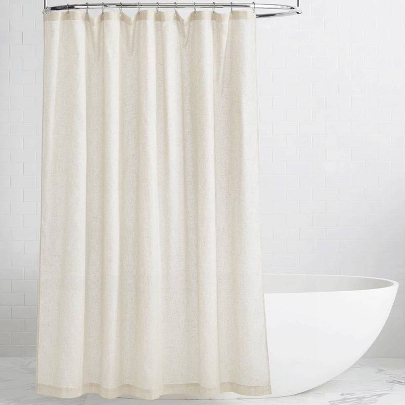 KGORGE Natural Linen Shower Curtain for Bathroom - Linen Blend Button Hole Semi Sheer Lightweight Waterproof Shower Curtains for Bathtub, 72 x 72 inches Long, Hooks Included - Image 1
