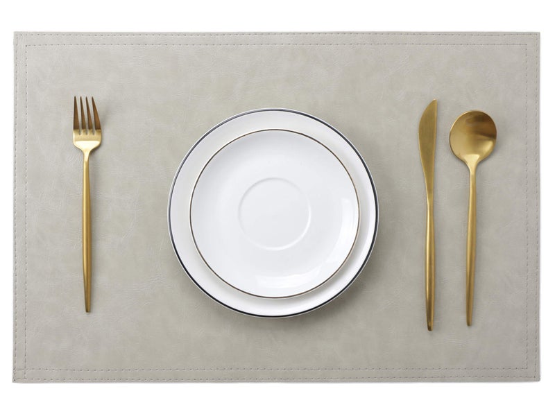 Waterproof PU Placemats Faux Leather Dining Table Mat Set of 4 Easy to Wipe Off Scrub Vinyl Mat Heat  Stain Resistant for Office Conference Table Home Decor G Parchment White