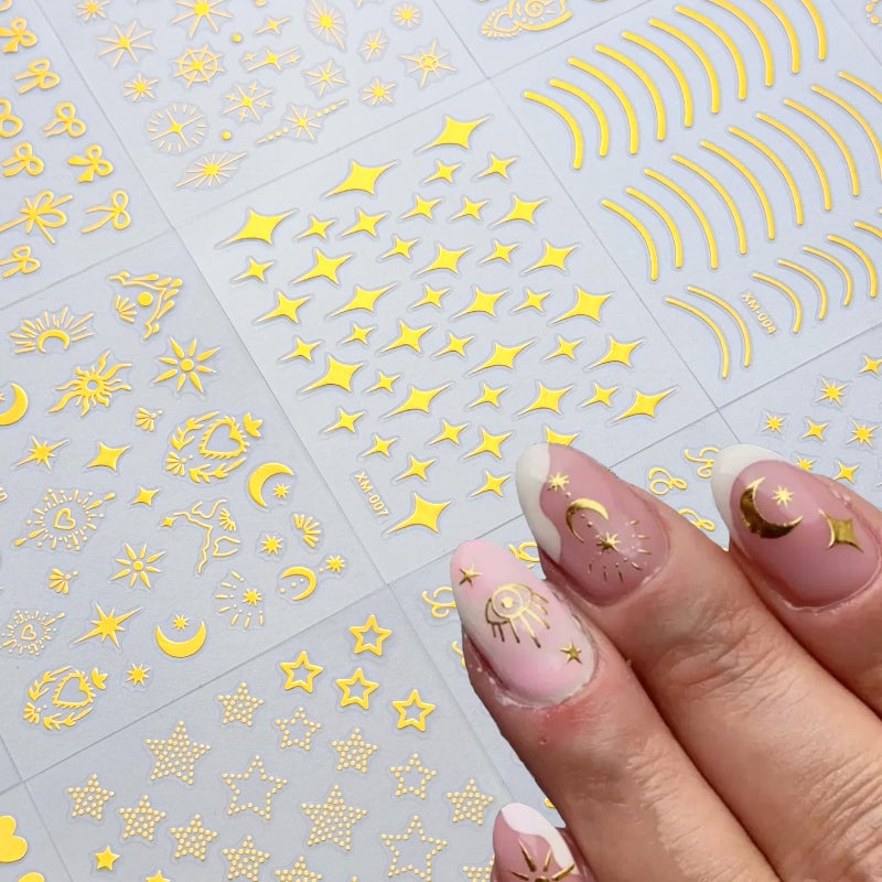 SPLOCUDU 30Sheets Gold Nail Art Stickers Star Line 3D Self Adhesive Nail Stickers for Nail Art Moon Stars Nail Decals Heart Nail for Women and Girls Manicure DIY Decoration - Image 2