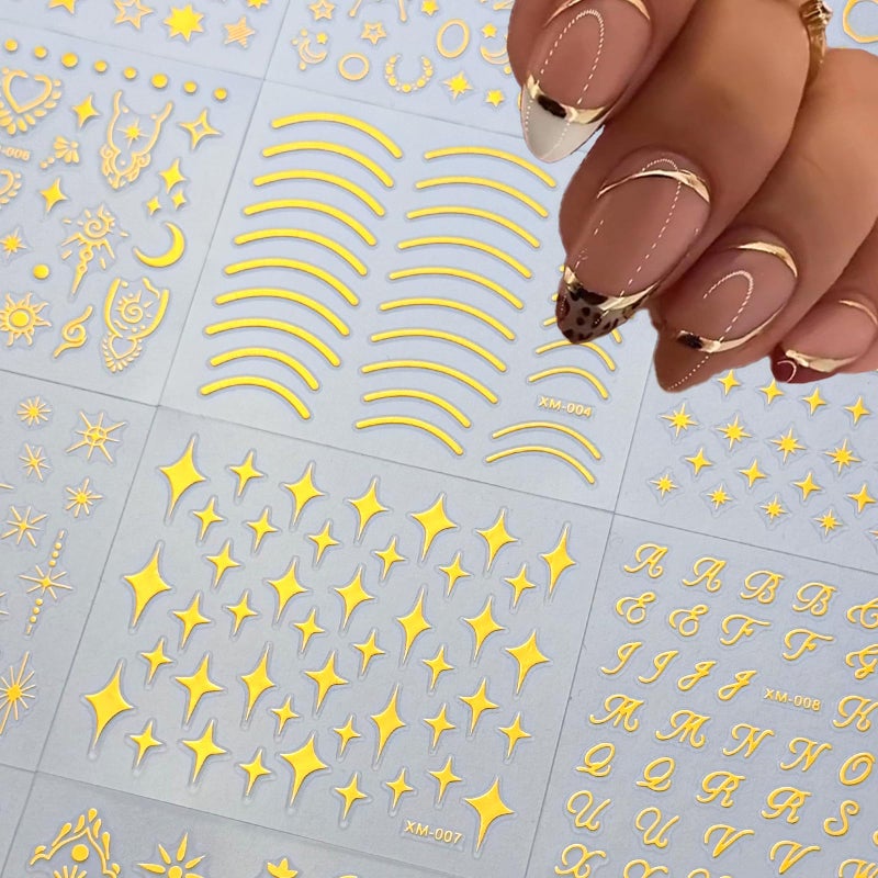 SPLOCUDU 30Sheets Gold Nail Art Stickers Star Line 3D Self Adhesive Nail Stickers for Nail Art Moon Stars Nail Decals Heart Nail for Women and Girls Manicure DIY Decoration - Image 3