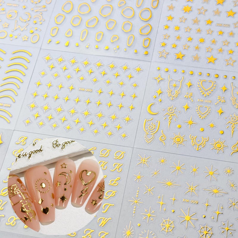 SPLOCUDU 30Sheets Gold Nail Art Stickers Star Line 3D Self Adhesive Nail Stickers for Nail Art Moon Stars Nail Decals Heart Nail for Women and Girls Manicure DIY Decoration - Image 5