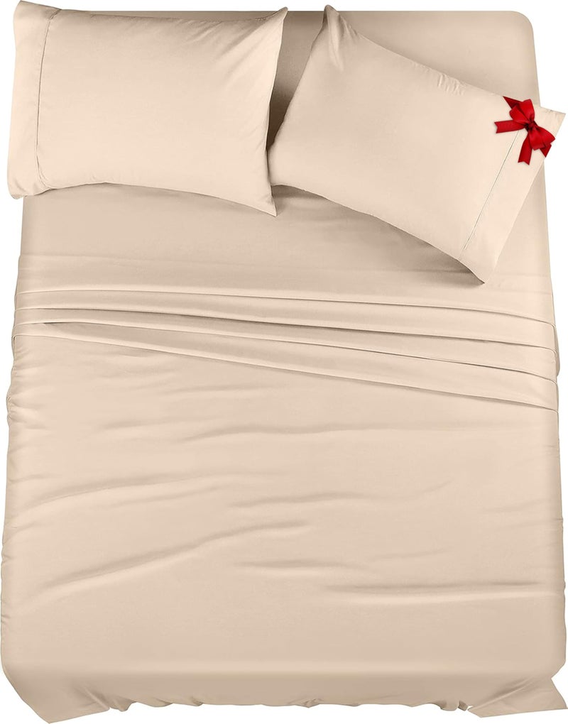 Utopia Bedding King Sheet Set â€“ 4 Piece Bed Sheets for King Size Bed, Soft and Breathable Microfiber, Includes 1 Fitted Sheet, 1 Flat Sheet and 2 Pillowcases (Beige) - Image 1