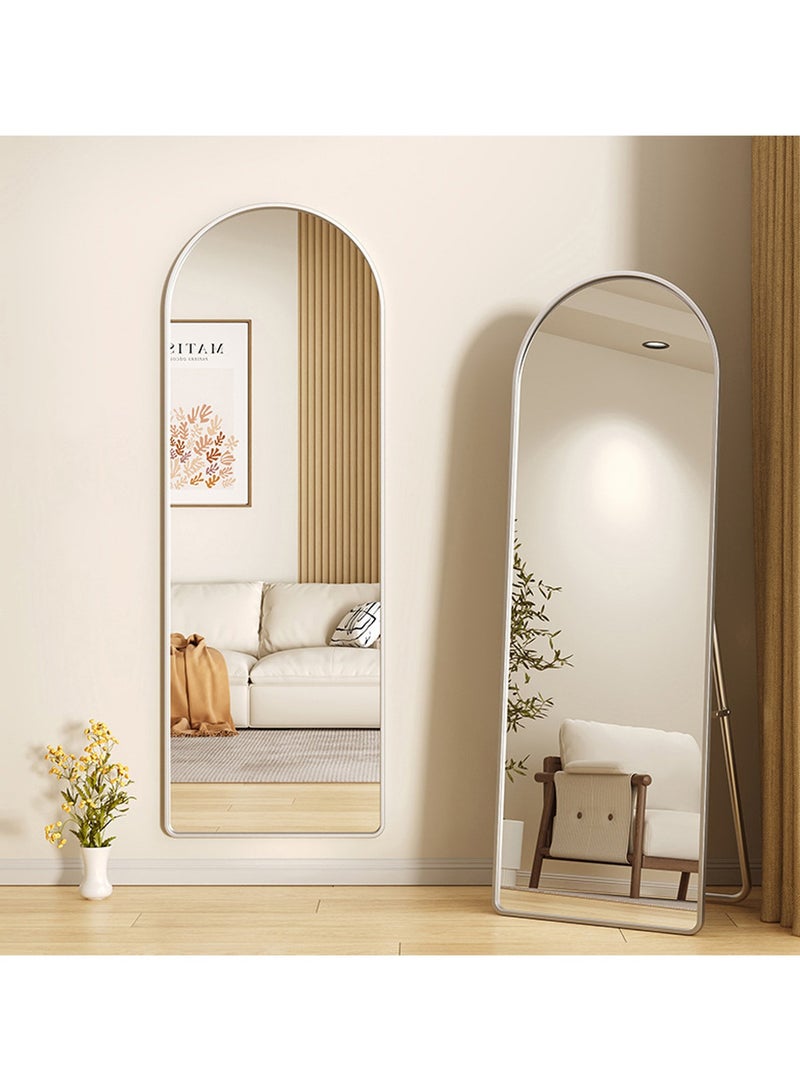 YQbest Arched Full Length Mirror with Stand Floor Standing Aluminum Frame for Bedroom Body Hanging Leaning Modern Simple Home Decor Shatter-proorf Nano Glass Wall Living Room Cloakroom Silver  - Image 1