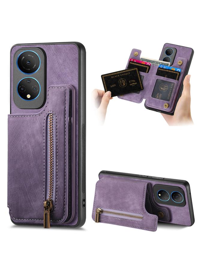 S-TOP Case For Honor X7 Retro Leather Zipper Wallet Back Phone Case - Image 1