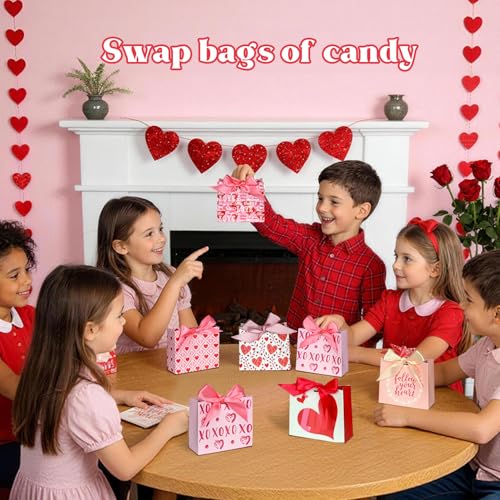 Nimbbex 24 Pack Small Valentines Gift Bags with Bow Ribbons, 4.5" X 1.8" X 3.9" Love Heart Valentines Bags, Mini Valentines Bags for Weddings, Holidays, Classroom, Valentine's Day Gift Giving - Image 4