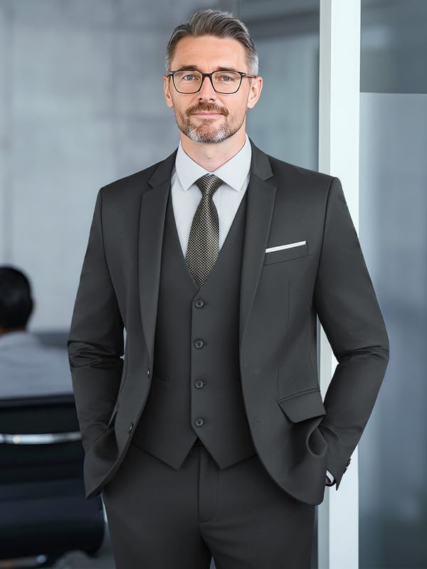 WEEN CHARM Suits for Men,3 Piece Slim Fit Suit Set with 2-Button Blazer,Vest,Pants,Tuxedo for Wedding,Prom,Party,Business Grey - Image 4