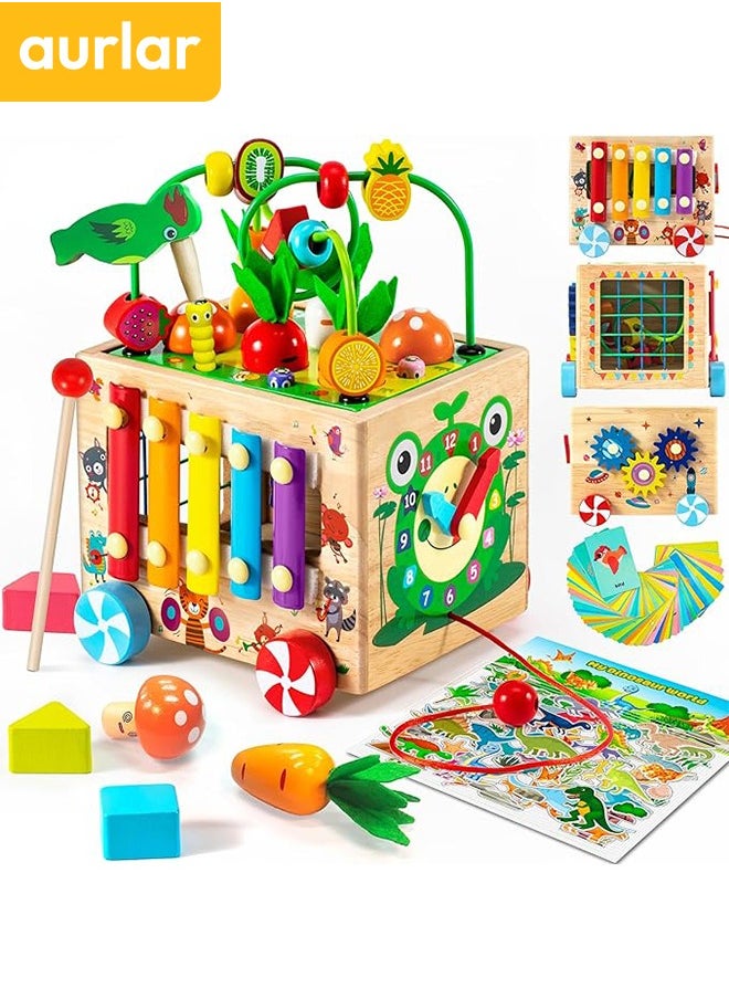Aurlar Montessori Wooden Activity Cube - 9-in-1 Educational Toy for Toddlers 1-3, Interactive Learning and Developmental Play, Perfect Gift for Boys & Girls  - Image 1