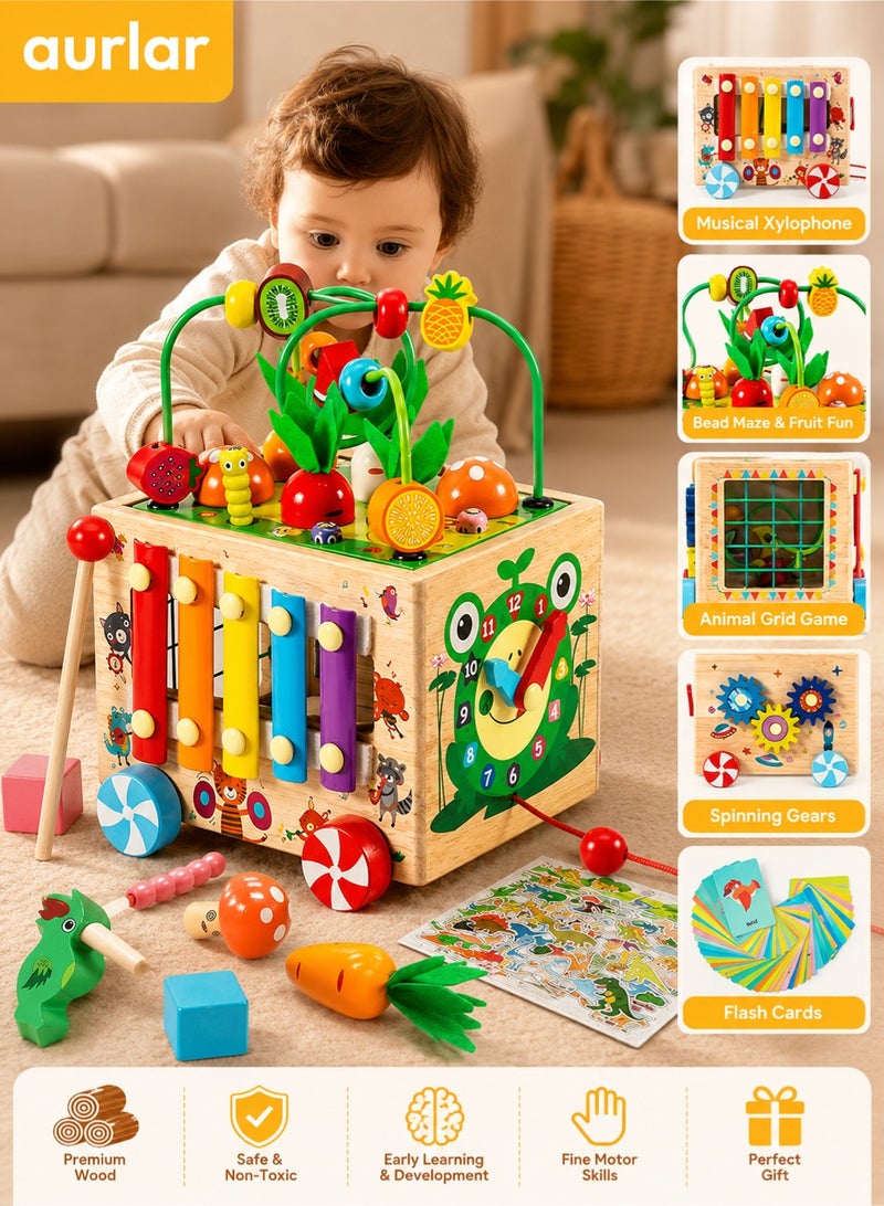 Aurlar Montessori Wooden Activity Cube - 9-in-1 Educational Toy for Toddlers 1-3, Interactive Learning and Developmental Play, Perfect Gift for Boys & Girls - Image 1