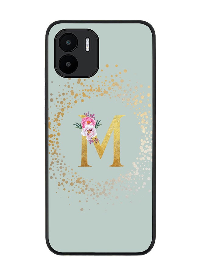 Stylizedd Rugged Black edge case for Xiaomi Redmi A2 / Xiaomi Redmi A1 Slim fit Soft Case Flexible Rubber Edges TPU Gel Thin Cover - Custom Monogram Initial Letter Floral Pattern Alphabet - M (Light Grey) - Image 1