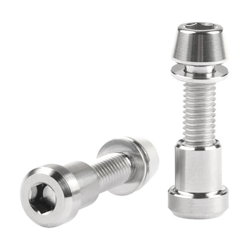 Wanyifa Titanium M5x16 18 20mm Bolt with Washer Hex Head Screw Steerer Clamp Nut for Bicycle Stem Front Forking Lock (Silver Taper Head, M5x20mm) - Image 1