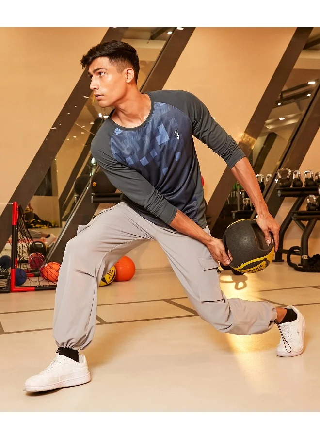 Campus Sutra Men's Navy Blue Digital Block Activewear T-Shirt