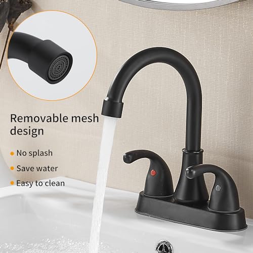Fransiton Bathroom Sink Faucet FRANSITON 4 Inch Faucet 2 Handle Bathroom Sink Faucets Lead-Free Matte Black Bath Sinks Faucets with Pop-up Drain Stopper and Supply Hoses - Image 4