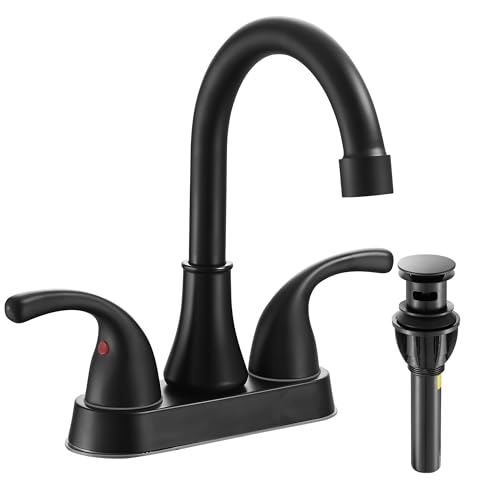 Fransiton Bathroom Sink Faucet FRANSITON 4 Inch Faucet 2 Handle Bathroom Sink Faucets Lead-Free Matte Black Bath Sinks Faucets with Pop-up Drain Stopper and Supply Hoses - Image 1