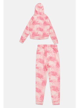 Body Glove Kids Girl 2 Piece Tie Dye Hooded Sweatshirt With Pant Set, Pink  - Image 2