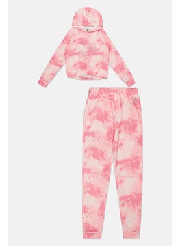 Body Glove Kids Girl 2 Piece Tie Dye Hooded Sweatshirt With Pant Set, Pink  - Image 1