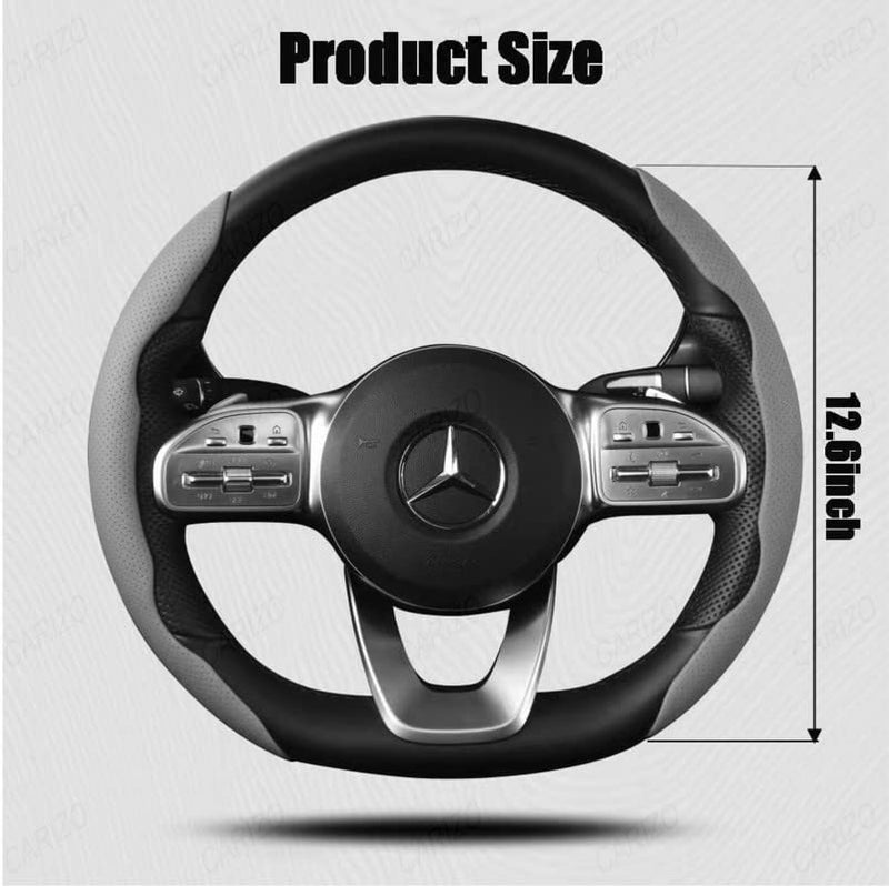 CARIZO Steering Wheel Cover Nappa Leather Grips (Grey) Breathable Odorless Non-Slip Car Accessory with Pressure Holes Compatible with BYD ATTO 3 (2023) - Image 5